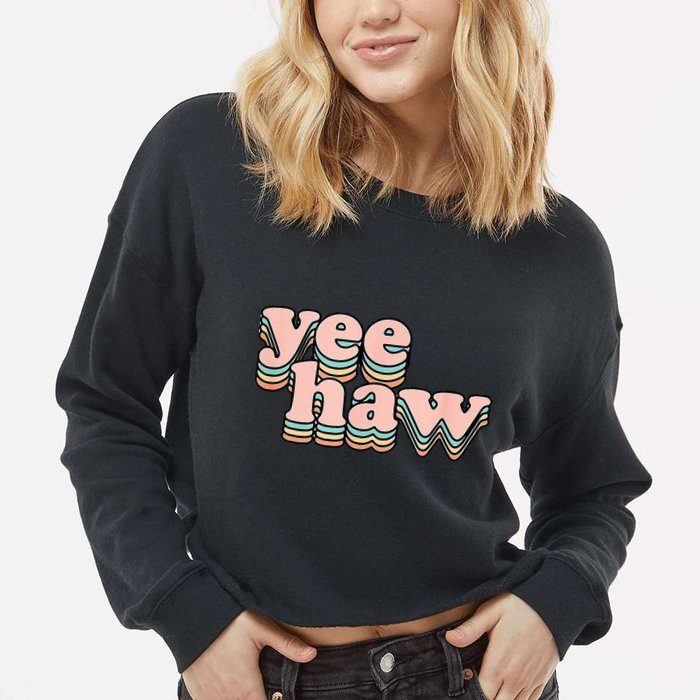 Yeehaw Howdy Space Cow Cropped Pullover Crew