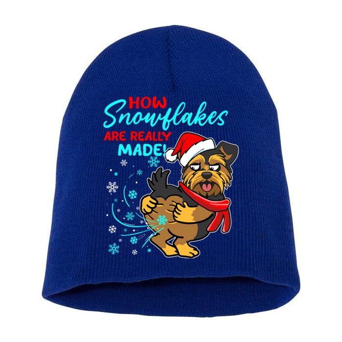 Yorkshire How Snowflakes Are Really Made Funny Dog Christmas Gift Short Acrylic Beanie