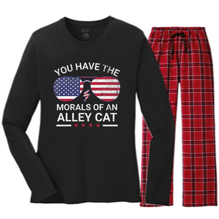 You Have The Morals Of An Alley Cat Funny Joke Women's Long Sleeve Flannel Pajama Set 