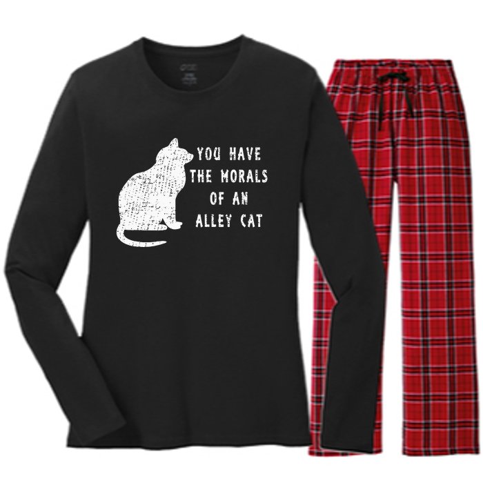 You Have The Morals Of An Alley Cat Funny Biden Women's Long Sleeve Flannel Pajama Set 