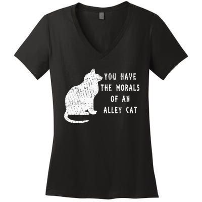 You Have The Morals Of An Alley Cat Funny Biden Women's V-Neck T-Shirt