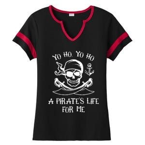 Yo Ho Yo Ho A Pirate's Life For Me Spooky Skeleton Pirate Ladies Halftime Notch Neck Tee