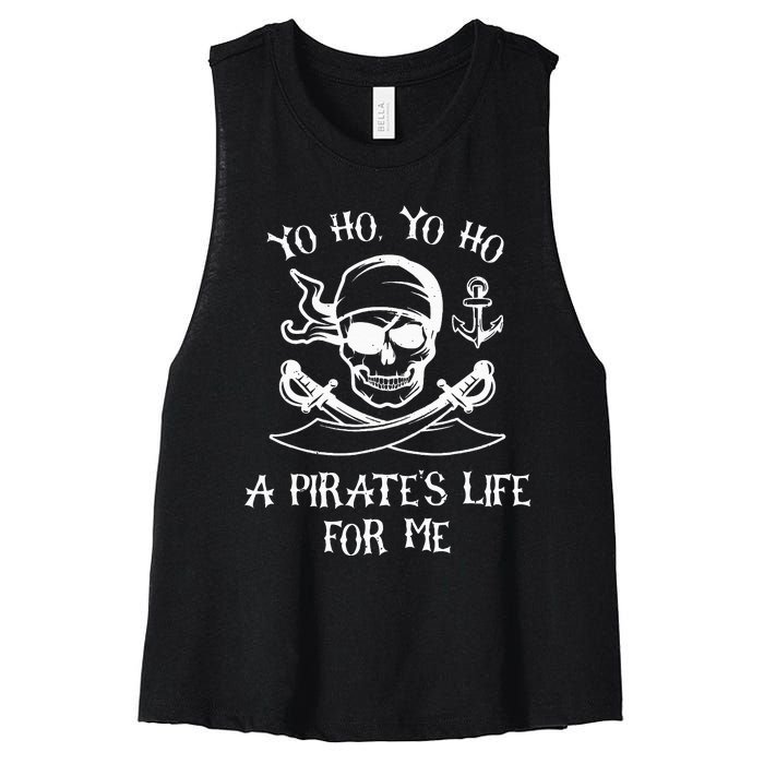 Yo Ho Yo Ho A Pirate's Life For Me Spooky Skeleton Pirate Women's Racerback Cropped Tank