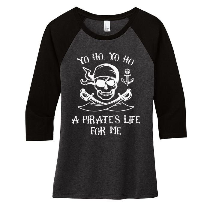 Yo Ho Yo Ho A Pirate's Life For Me Spooky Skeleton Pirate Women's Tri-Blend 3/4-Sleeve Raglan Shirt