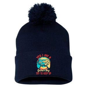 Yes I'm A Gamer Try To Keep Up Pom Pom 12in Knit Beanie