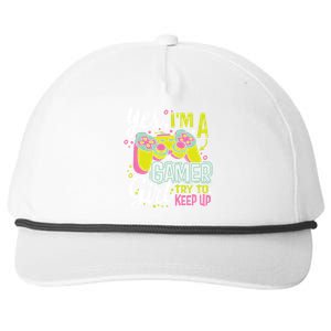 Yes Im A Gamer Try To Keep Up Quote For A Gamer Gift Snapback Five-Panel Rope Hat