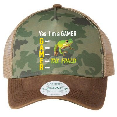 Yes IM A Gamer Tax Fraud Funny Frog Meme Video Game Gaming Legacy Tie Dye Trucker Hat