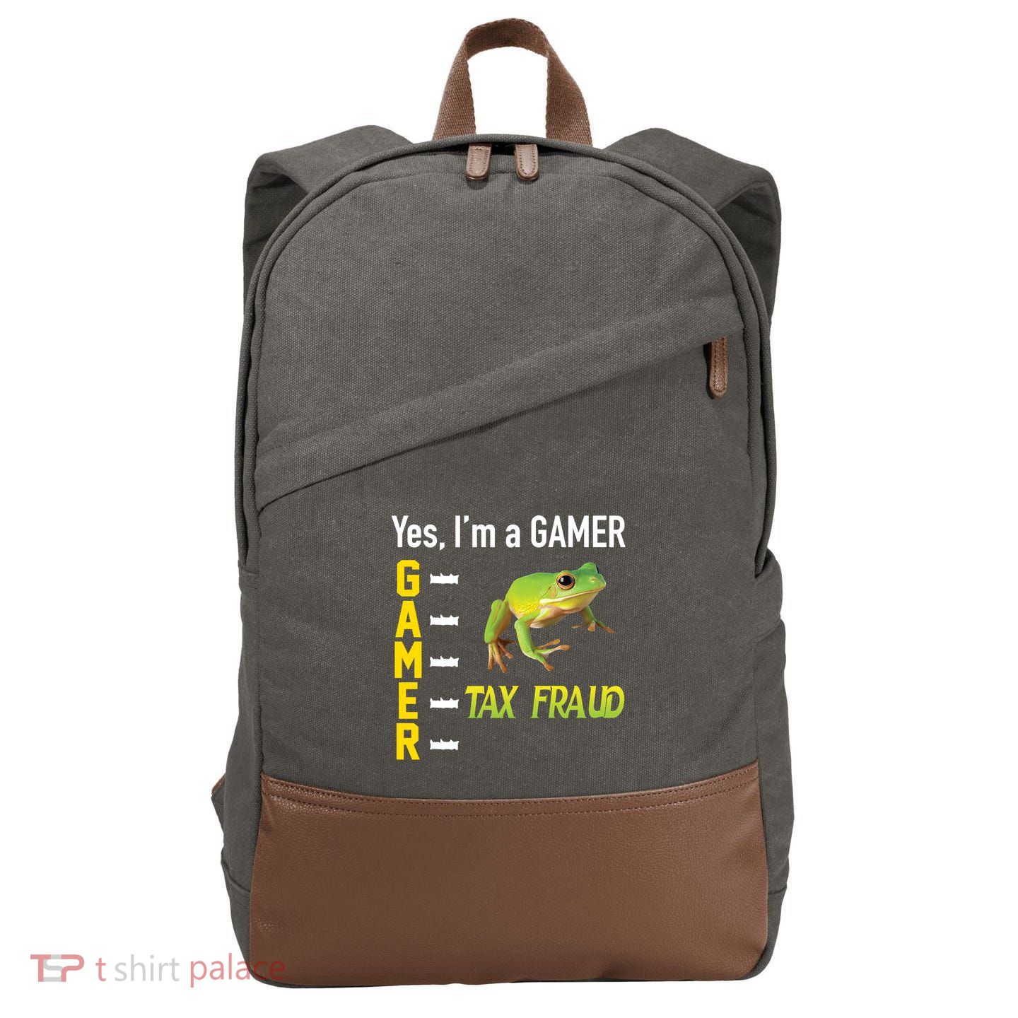 Yes IM A Gamer Tax Fraud Funny Frog Meme Video Game Gaming Cotton Canvas Backpack