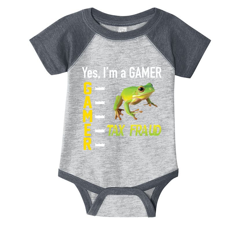 Yes IM A Gamer Tax Fraud Funny Frog Meme Video Game Gaming Infant Baby Jersey Bodysuit