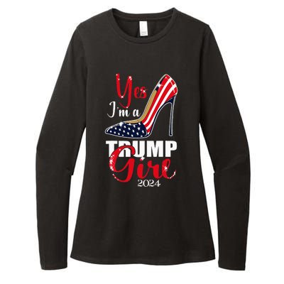 Yes IM A Trump Girl Stilettos High Heel Us Flag Trump 2024 Womens CVC Long Sleeve Shirt