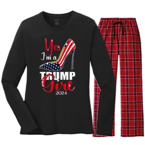 Yes IM A Trump Girl Stilettos High Heel Us Flag Trump 2024 Women's Long Sleeve Flannel Pajama Set 