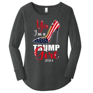 Yes IM A Trump Girl Stilettos High Heel Us Flag Trump 2024 Women's Perfect Tri Tunic Long Sleeve Shirt