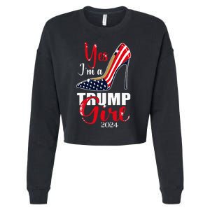 Yes IM A Trump Girl Stilettos High Heel Us Flag Trump 2024 Cropped Pullover Crew