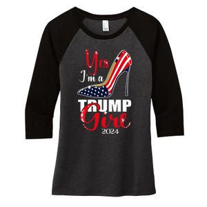 Yes IM A Trump Girl Stilettos High Heel Us Flag Trump 2024 Women's Tri-Blend 3/4-Sleeve Raglan Shirt