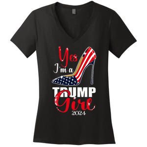 Yes IM A Trump Girl Stilettos High Heel Us Flag Trump 2024 Women's V-Neck T-Shirt