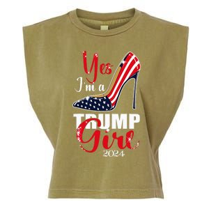 Yes IM A Trump Girl Stilettos High Heel Us Flag Trump 2024 Garment-Dyed Women's Muscle Tee