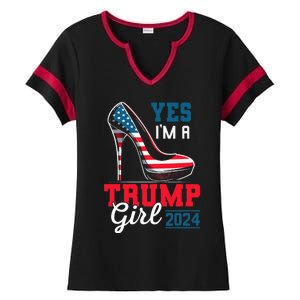 Yes IM A Trump Girl Stilettos High Heel Flag Election 2024 Ladies Halftime Notch Neck Tee