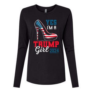 Yes IM A Trump Girl Stilettos High Heel Flag Election 2024 Womens Cotton Relaxed Long Sleeve T-Shirt