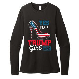 Yes IM A Trump Girl Stilettos High Heel Flag Election 2024 Womens CVC Long Sleeve Shirt