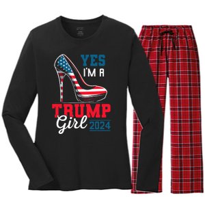 Yes IM A Trump Girl Stilettos High Heel Flag Election 2024 Women's Long Sleeve Flannel Pajama Set 