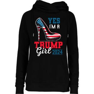 Yes IM A Trump Girl Stilettos High Heel Flag Election 2024 Womens Funnel Neck Pullover Hood