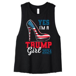 Yes IM A Trump Girl Stilettos High Heel Flag Election 2024 Women's Racerback Cropped Tank