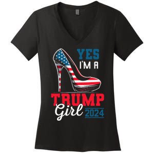 Yes IM A Trump Girl Stilettos High Heel Flag Election 2024 Women's V-Neck T-Shirt