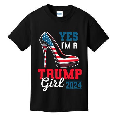 Yes IM A Trump Girl Stilettos High Heel Flag Election 2024 Kids T-Shirt