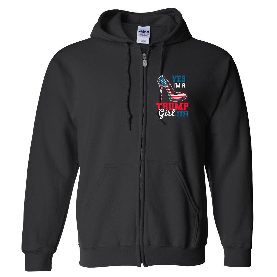 Yes IM A Trump Girl Stilettos High Heel Flag Election 2024 Full Zip Hoodie