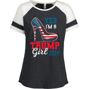 Yes IM A Trump Girl Stilettos High Heel Flag Election 2024 Enza Ladies Jersey Colorblock Tee