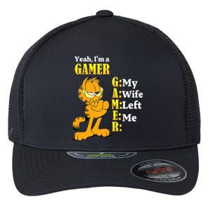 Yeah I'm A Gamer My Wife Left Me Gaming Funny Cat Flexfit Unipanel Trucker Cap