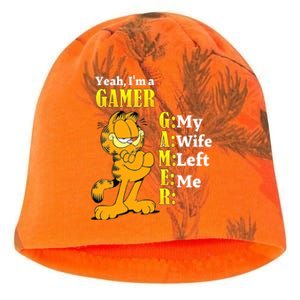 Yeah I'm A Gamer My Wife Left Me Gaming Funny Cat Kati - Camo Knit Beanie