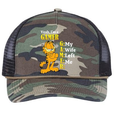 Yeah I'm A Gamer My Wife Left Me Gaming Funny Cat Retro Rope Trucker Hat Cap