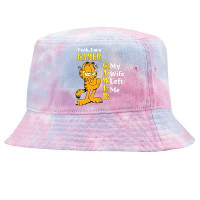 Yeah I'm A Gamer My Wife Left Me Gaming Funny Cat Tie-Dyed Bucket Hat