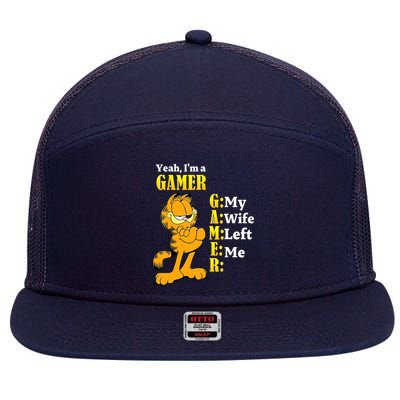 Yeah I'm A Gamer My Wife Left Me Gaming Funny Cat 7 Panel Mesh Trucker Snapback Hat