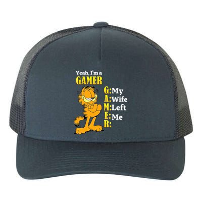 Yeah I'm A Gamer My Wife Left Me Gaming Funny Cat Yupoong Adult 5-Panel Trucker Hat