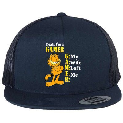 Yeah I'm A Gamer My Wife Left Me Gaming Funny Cat Flat Bill Trucker Hat