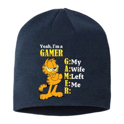 Yeah I'm A Gamer My Wife Left Me Gaming Funny Cat Sustainable Beanie