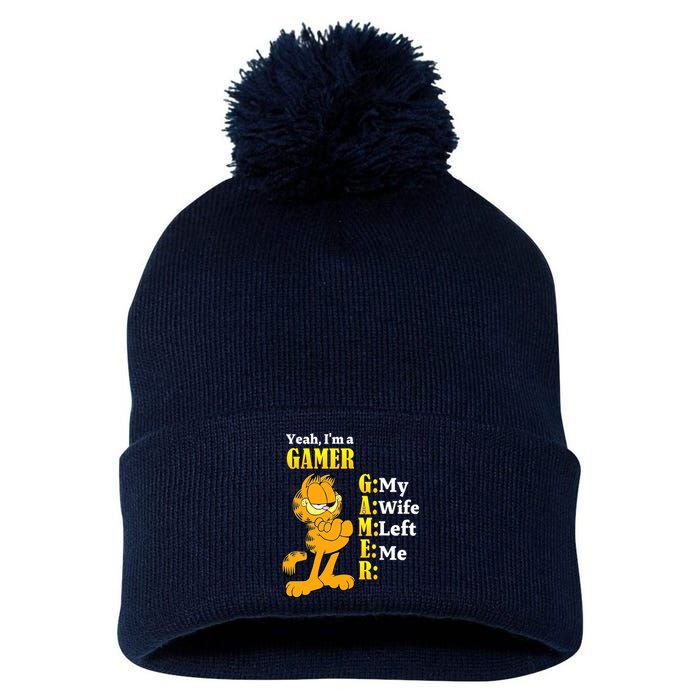 Yeah I'm A Gamer My Wife Left Me Gaming Funny Cat Pom Pom 12in Knit Beanie