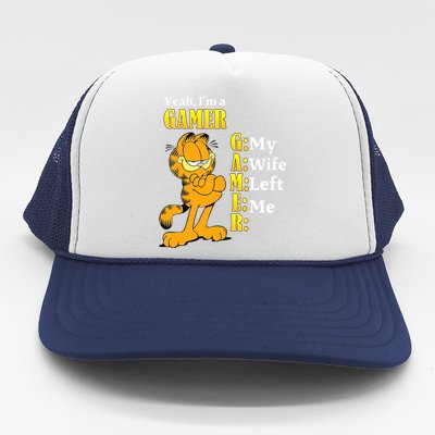 Yeah I'm A Gamer My Wife Left Me Gaming Funny Cat Trucker Hat