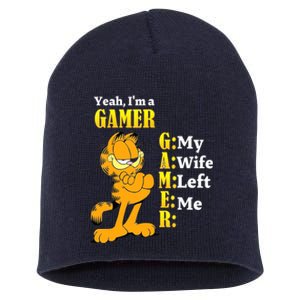 Yeah I'm A Gamer My Wife Left Me Gaming Funny Cat Short Acrylic Beanie