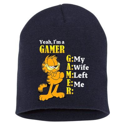 Yeah I'm A Gamer My Wife Left Me Gaming Funny Cat Short Acrylic Beanie