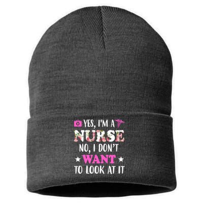 Yes I'm A Nurse Funny Floral Sustainable Knit Beanie