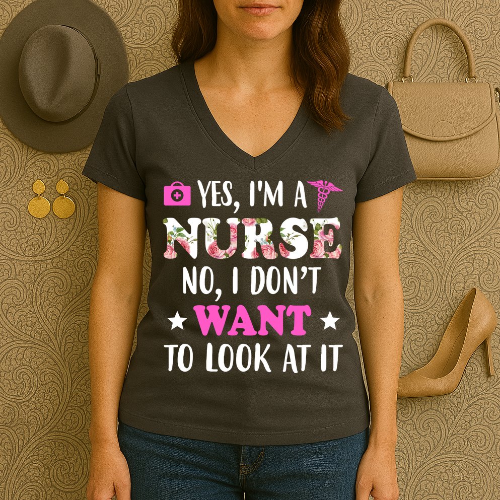 Yes I'm A Nurse Funny Floral Women's V-Neck T-Shirt