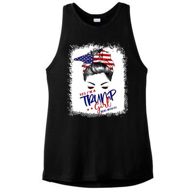 Yes IM A Trump Girl Deal With It Messy Bun Funny Trump 2024 Ladies PosiCharge Tri-Blend Wicking Tank