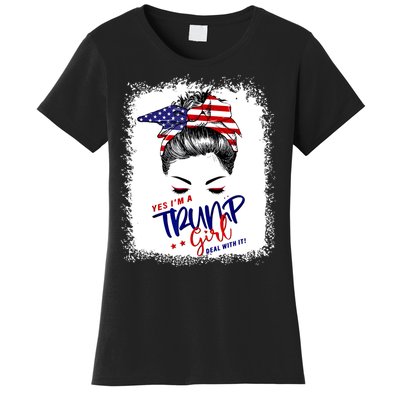 Yes IM A Trump Girl Deal With It Messy Bun Funny Trump 2024 Women's T-Shirt