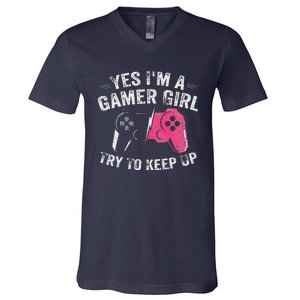 Yes I'm A Gamer Girl Funny Video Gamer Gift V-Neck T-Shirt