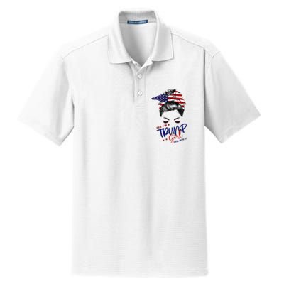 Yes IM A Trump Girl Deal With It Messy Bun Funny Trump 2024 Dry Zone Grid Polo