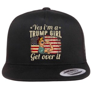 Yes IM A Trump Girl Get Over It Us Flag 2020 Women Gift Flat Bill Trucker Hat