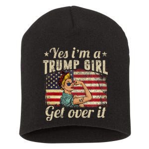 Yes IM A Trump Girl Get Over It Us Flag 2020 Women Gift Short Acrylic Beanie